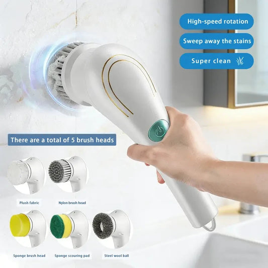 Handheld Cleaning Brush with 5 Replaceable Heads, Electric Rotating Washer Cordless, Rechargeable Spin Scrubber, USB Charging Power Scrubber, Portable Cleaning Tools