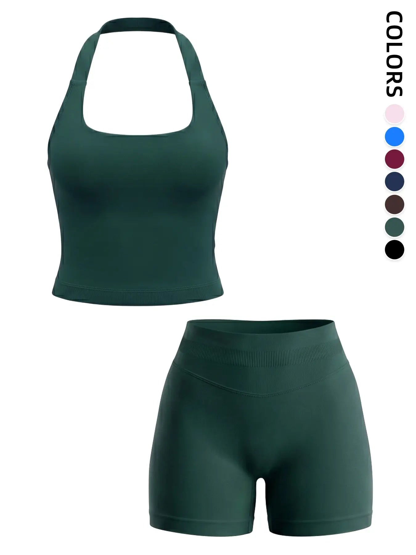 Women'S Yoga 2-Piece Set, Breathable Sporty Halter Top & High-Waisted Seamless Butt-Lift Shorts, Plain Color Athletic, Athleisure Summer Clothes